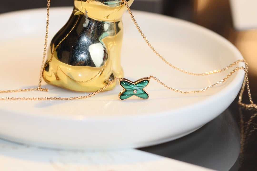 [Vellora-Opalyn]JEUX MALACHITE 1 DIAMOND PINK GOLD NECKLACE