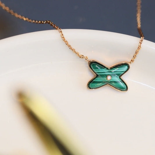 [Vellora-Opalyn]JEUX MALACHITE 1 DIAMOND PINK GOLD NECKLACE