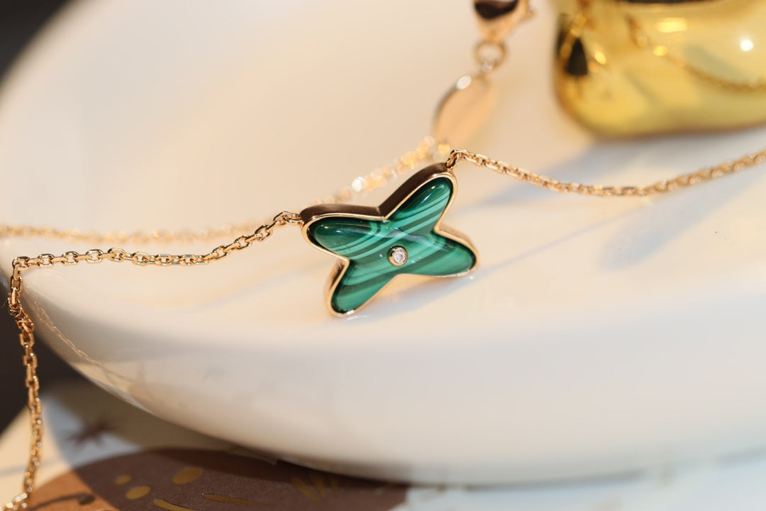 [Vellora-Opalyn]JEUX MALACHITE 1 DIAMOND PINK GOLD NECKLACE