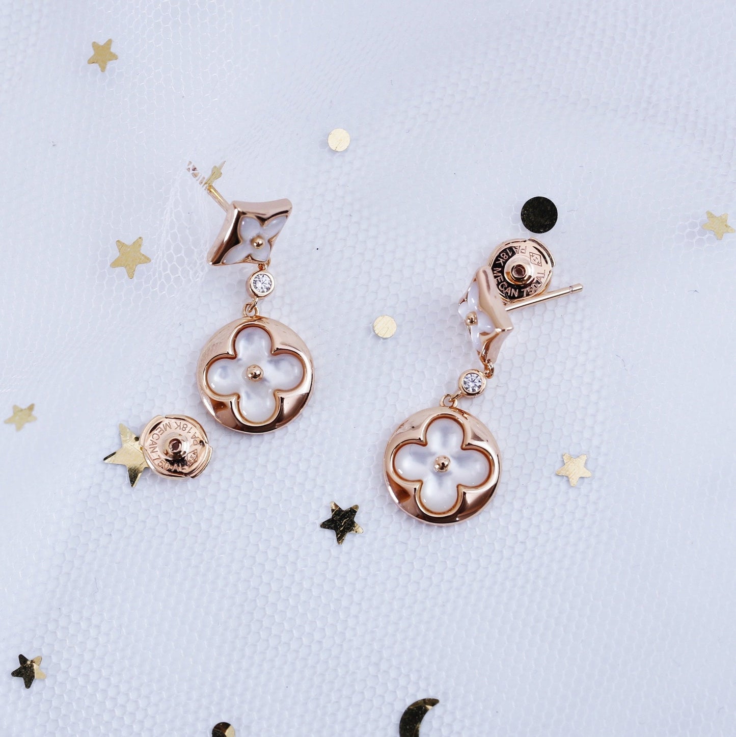 [Vellora-Opalyn]STAR AND SUN PINK GOLD MOP DROP EARRINGS