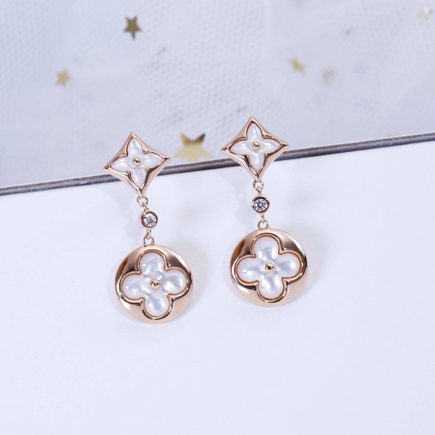[Vellora-Opalyn]STAR AND SUN PINK GOLD MOP DROP EARRINGS