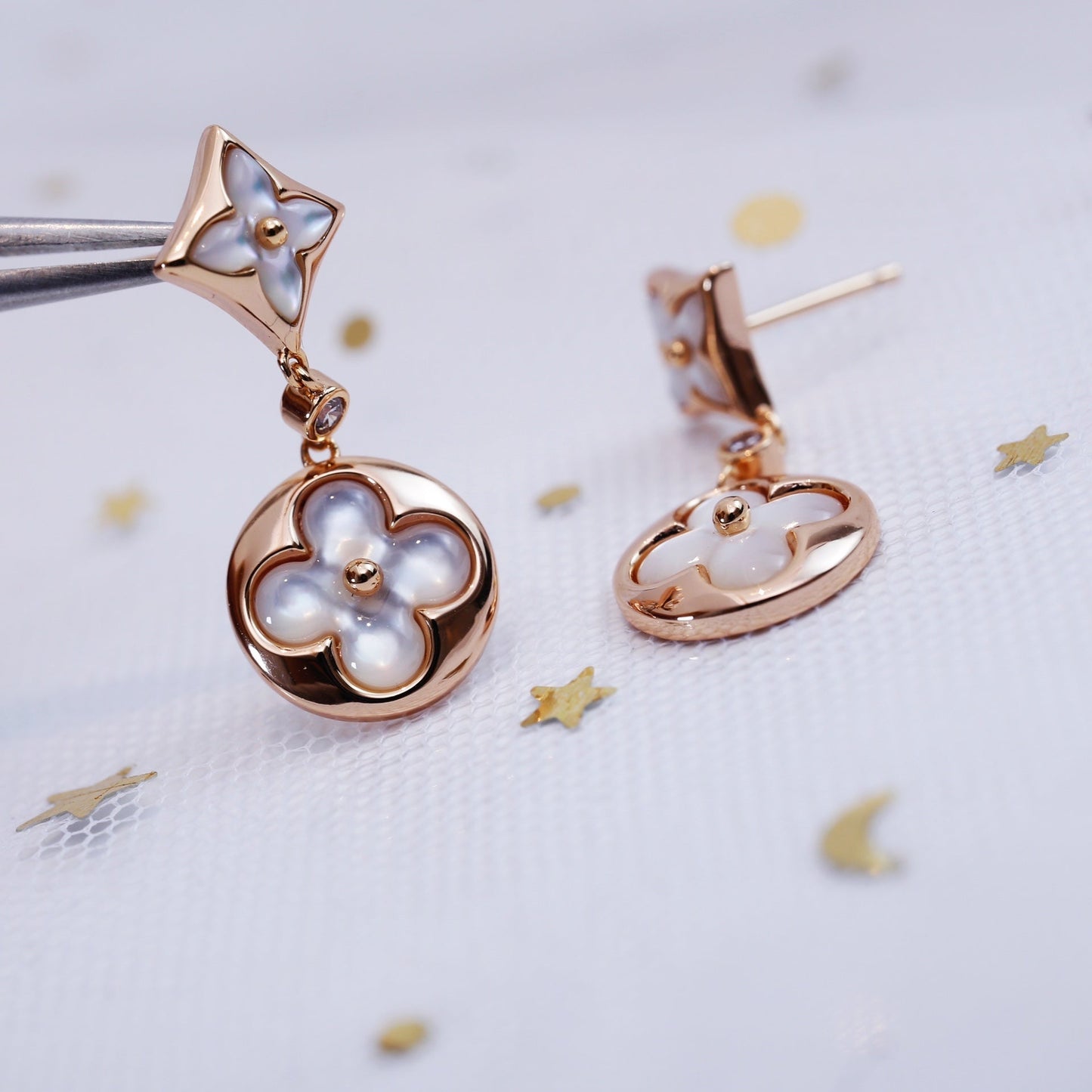 [Vellora-Opalyn]STAR AND SUN PINK GOLD MOP DROP EARRINGS
