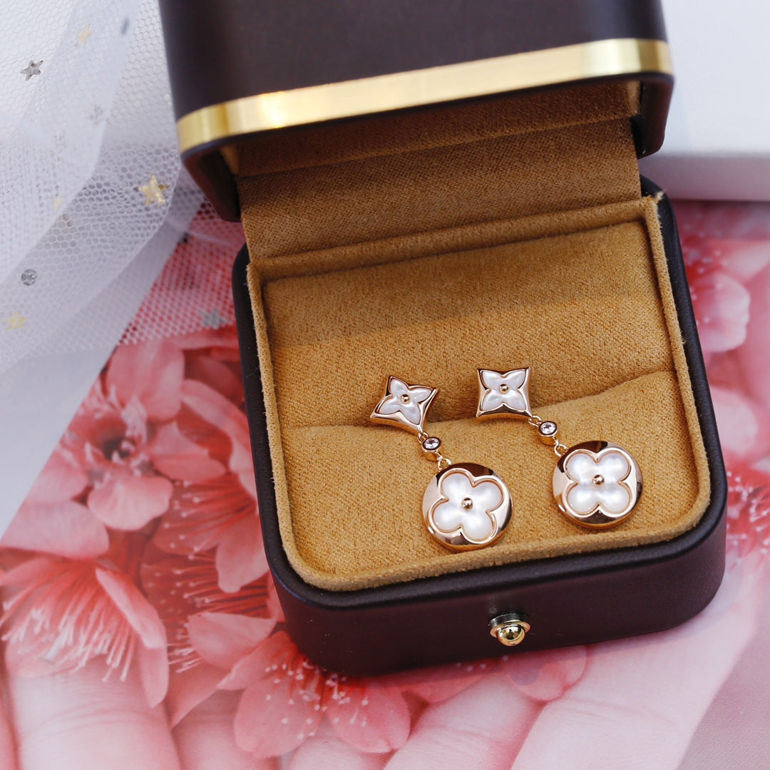 [Vellora-Opalyn]STAR AND SUN PINK GOLD MOP DROP EARRINGS