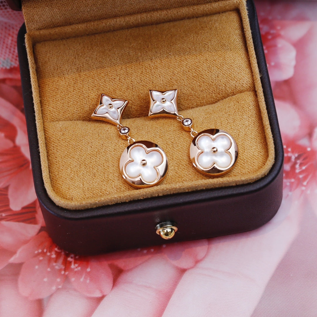 [Vellora-Opalyn]STAR AND SUN PINK GOLD MOP DROP EARRINGS