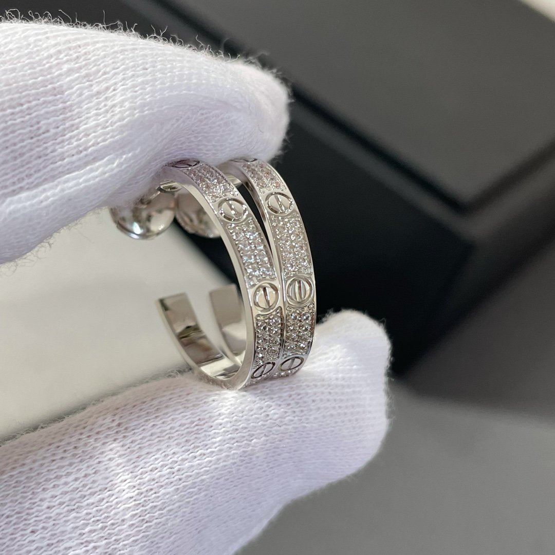 [Vellora-Opalyn]LOVE DIAMOND SILVER HOOP EARRINGS