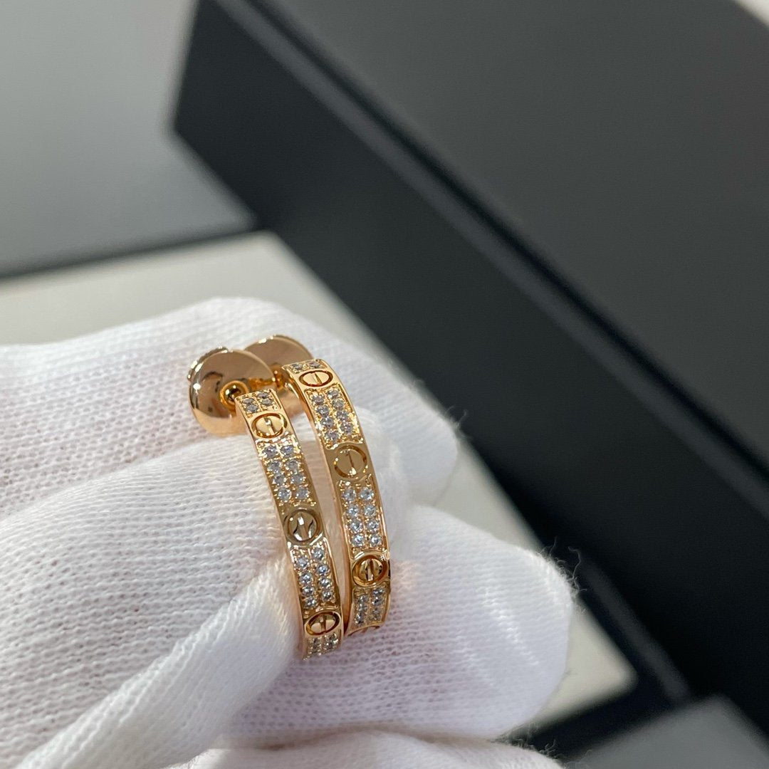 [Vellora-Opalyn]LOVE DIAMOND PINK GOLD HOOP EARRINGS