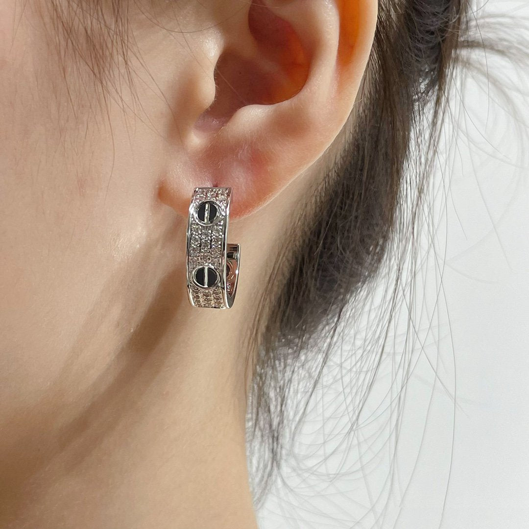 [Vellora-Opalyn]LOVE CERAMIC DIAMOND PAVED SILVER EARRINGS