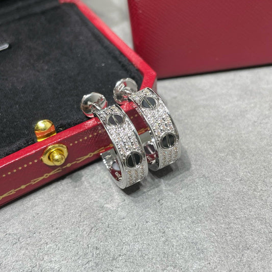 [Vellora-Opalyn]LOVE CERAMIC DIAMOND PAVED SILVER EARRINGS