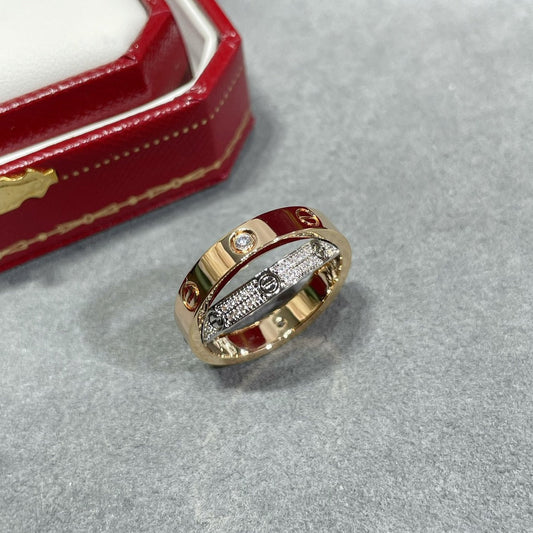 [Vellora-Opalyn]LOVE PINK GOLD SILVER DIAMOND DOUBLE RING