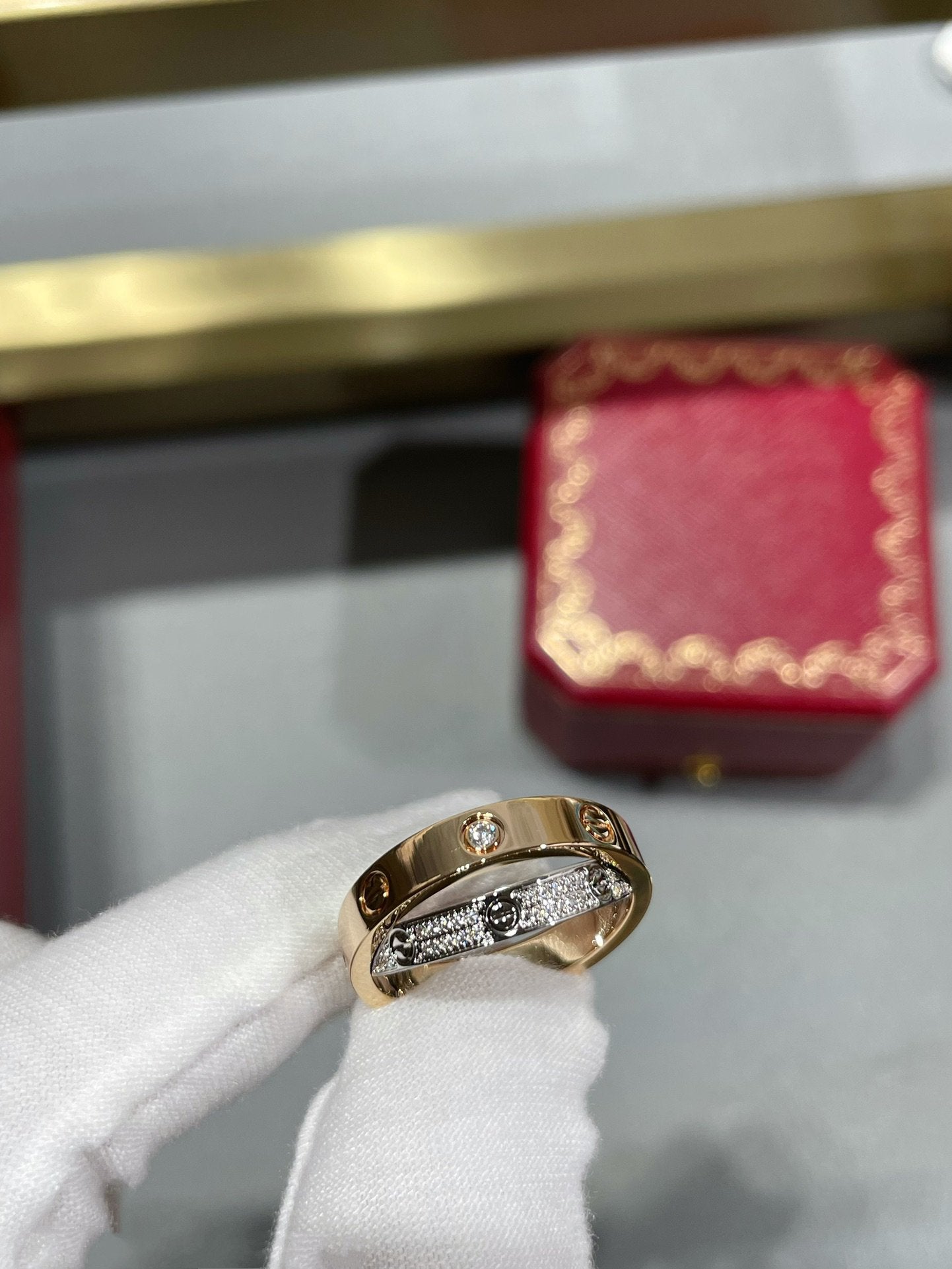 [Vellora-Opalyn]LOVE PINK GOLD SILVER DIAMOND DOUBLE RING
