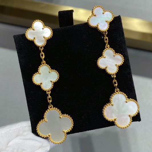 [Vellora-Opalyn]CLOVER MOP 3 MOTIFS GOLD EARRINGS