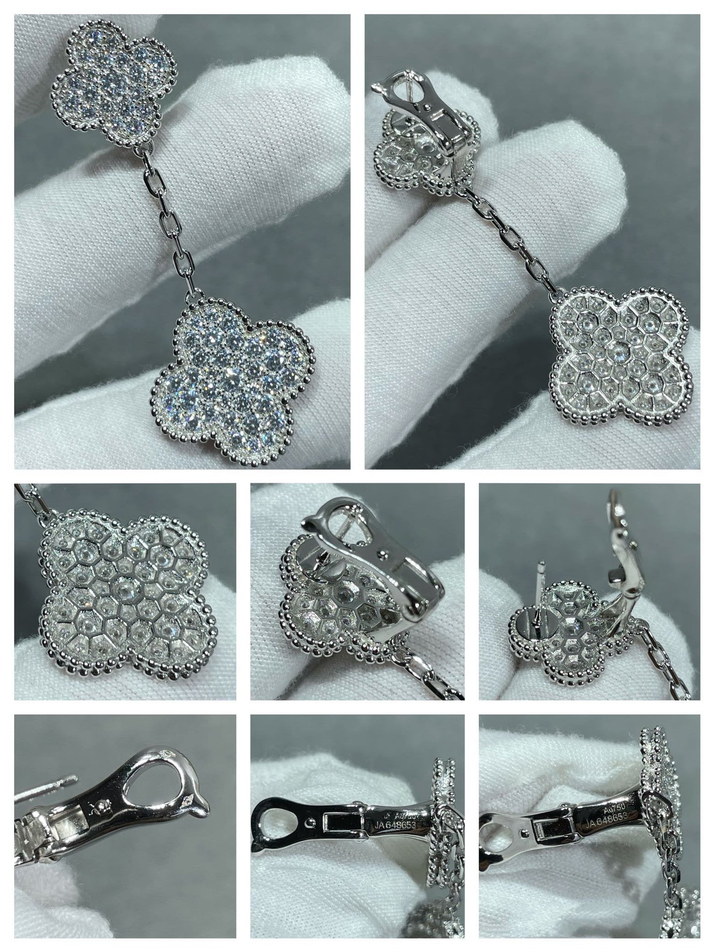 [Vellora-Opalyn]CLOVER 2 MOTIFS DIAMOND PAVED SILVER EARRINGS