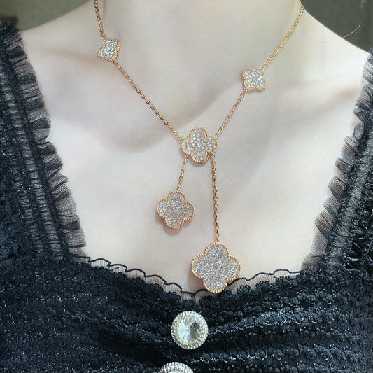 [Vellora-Opalyn]CLOVER 6 MOTIF DIAMOND PAVED NECKLACE