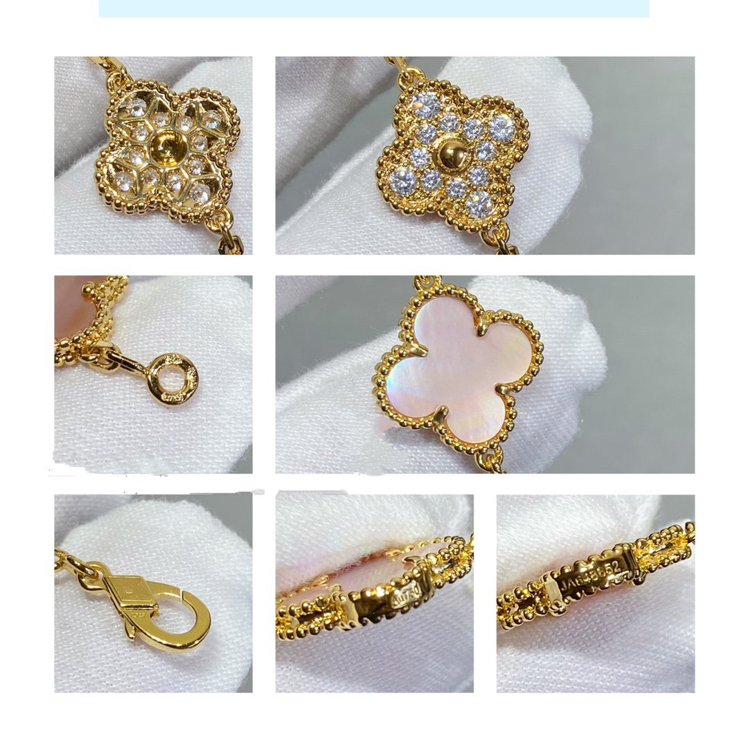 [Vellora-Opalyn]CLOVER 5 MOTIF DIAMOND PINK MOP PINK GOLD BRACELET