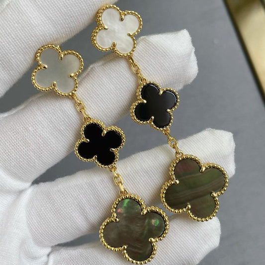 [Vellora-Opalyn]CLOVER 3 MOTIF MOP ONYX DARK MOP PINK GOLD EARRINGS