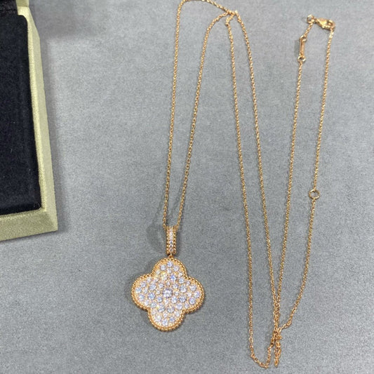 [Vellora-Opalyn]CLOVER 25MM LARGE PEDANT DIAMOND PAVED LONG NECKLACE