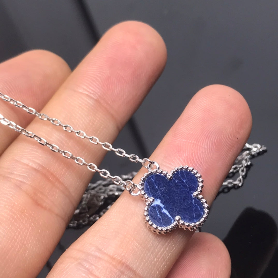 [Vellora-Opalyn]CLOVER PIETERSITE SILVER LONG NECKLACE