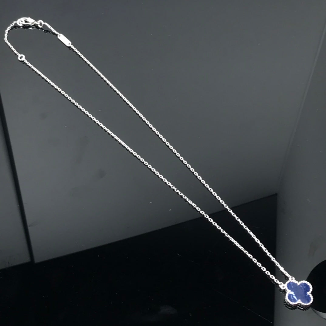 [Vellora-Opalyn]CLOVER PIETERSITE SILVER LONG NECKLACE