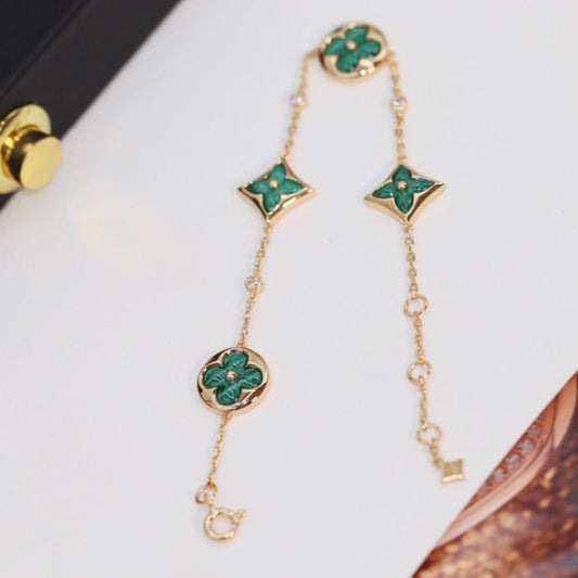 [Vellora-Opalyn]STAR AND SUN 4 MOTIF PINK GOLD MALACHITE BRACELET