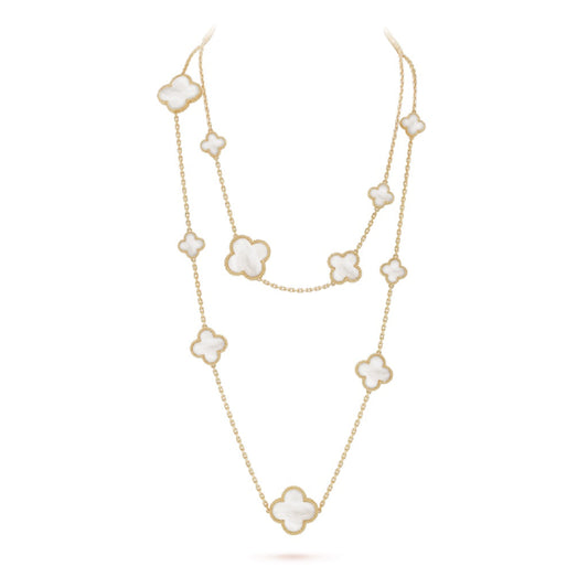 [Vellora-Opalyn]CLOVER 16 MOTIF WHITE MOP GOLD NECKLACE