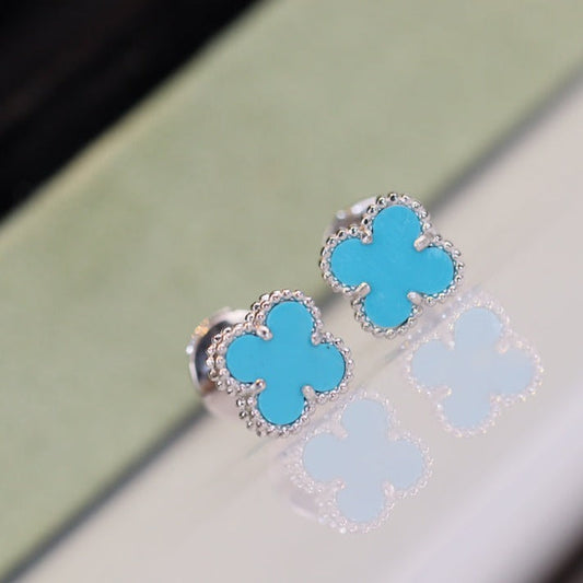 [Vellora-Opalyn]CLOVER MINI TURQUOISE SILVER STUD EARRINGS