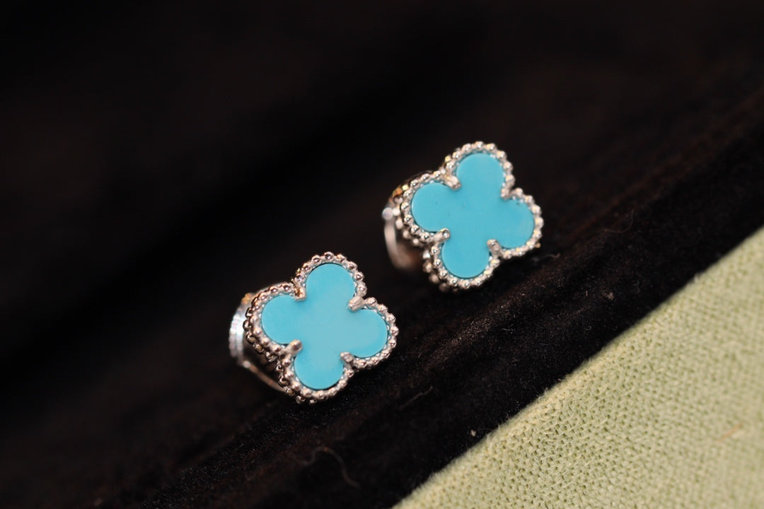 [Vellora-Opalyn]CLOVER MINI TURQUOISE SILVER STUD EARRINGS