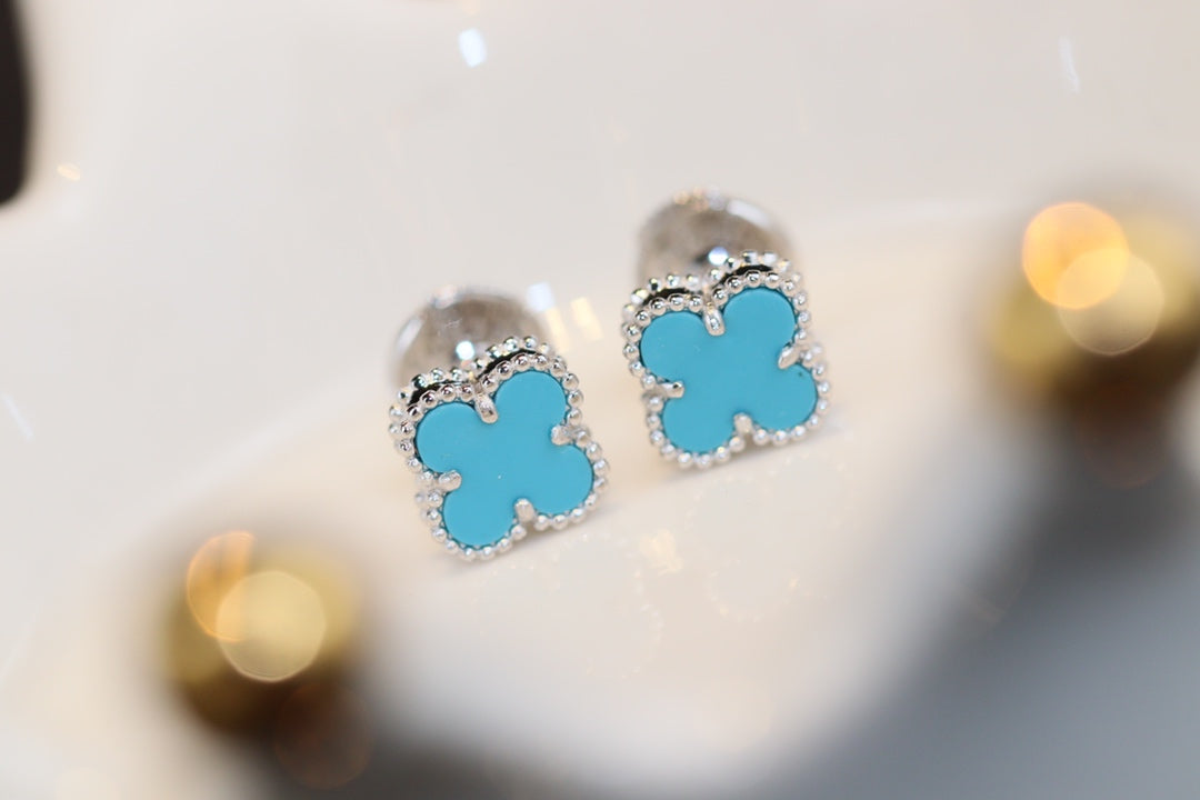 [Vellora-Opalyn]CLOVER MINI TURQUOISE SILVER STUD EARRINGS