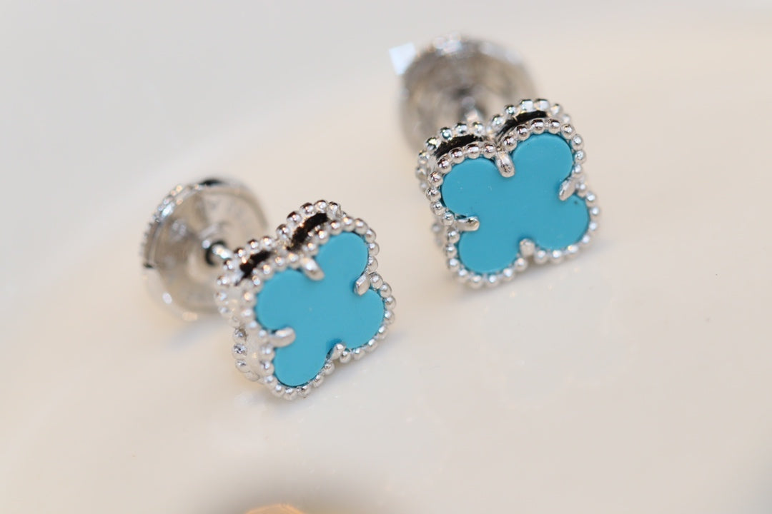 [Vellora-Opalyn]CLOVER MINI TURQUOISE SILVER STUD EARRINGS