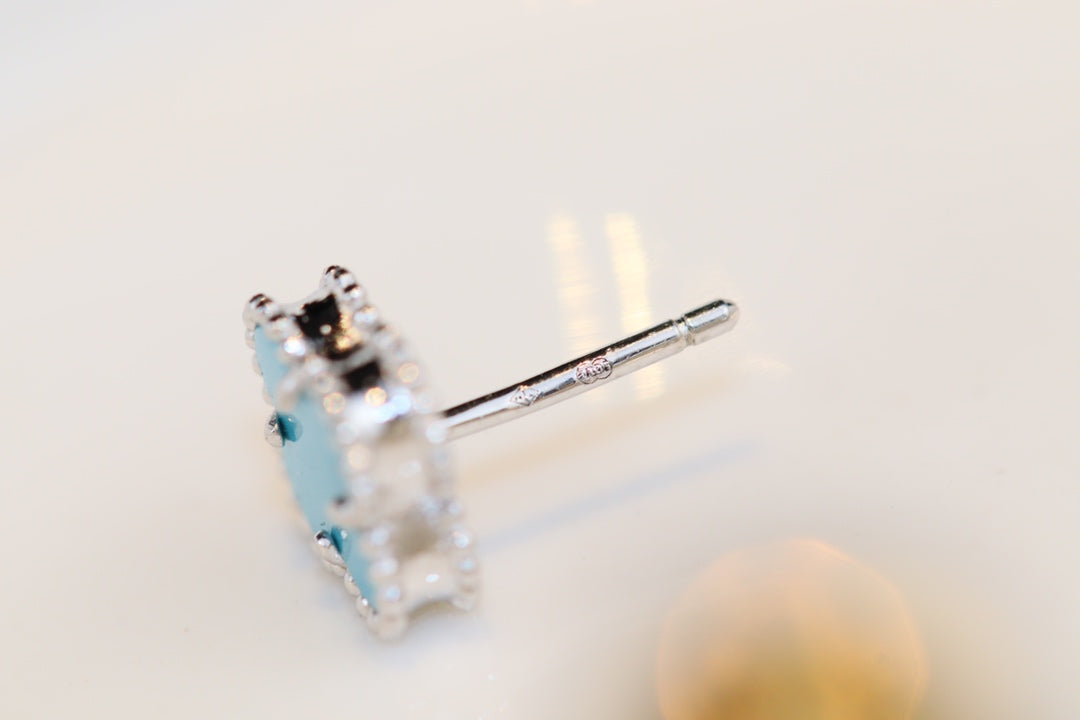 [Vellora-Opalyn]CLOVER MINI TURQUOISE SILVER STUD EARRINGS