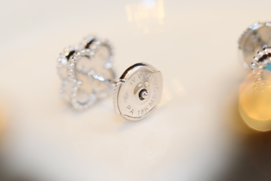 [Vellora-Opalyn]CLOVER MINI TURQUOISE SILVER STUD EARRINGS