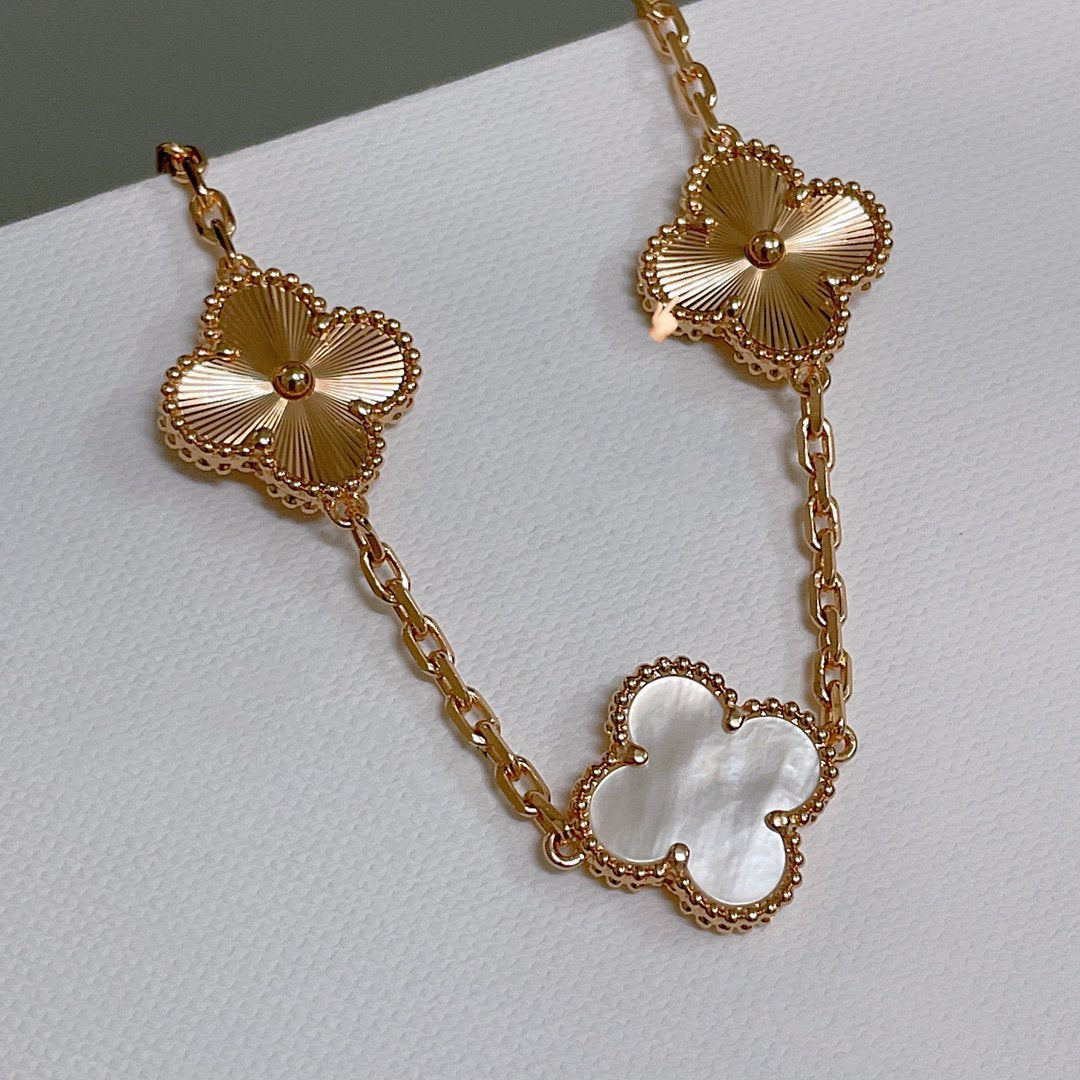 [Vellora-Opalyn]CLOVER BRACELET 5 MOTIF WHITE MOP PINK GOLD