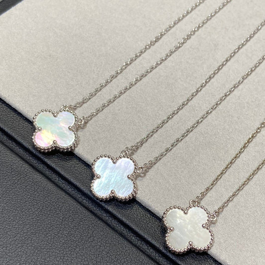 [Vellora-Opalyn]CLOVER MEDIUM SILVER WHITE MOP NECKLACE
