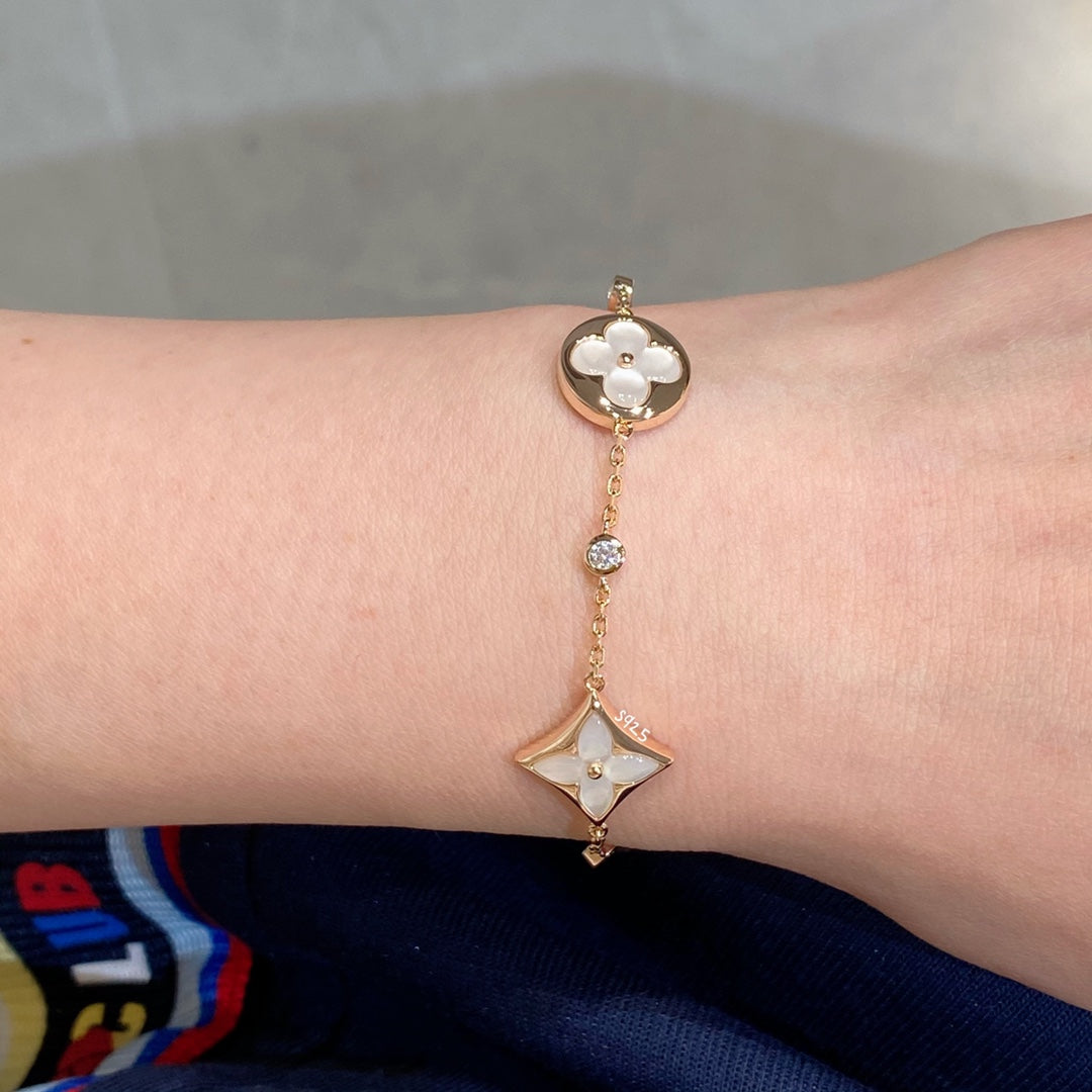 [Vellora-Opalyn]STAR AND SUN 4 MOTIF WHITE MOP PINK GOLD BRACELET