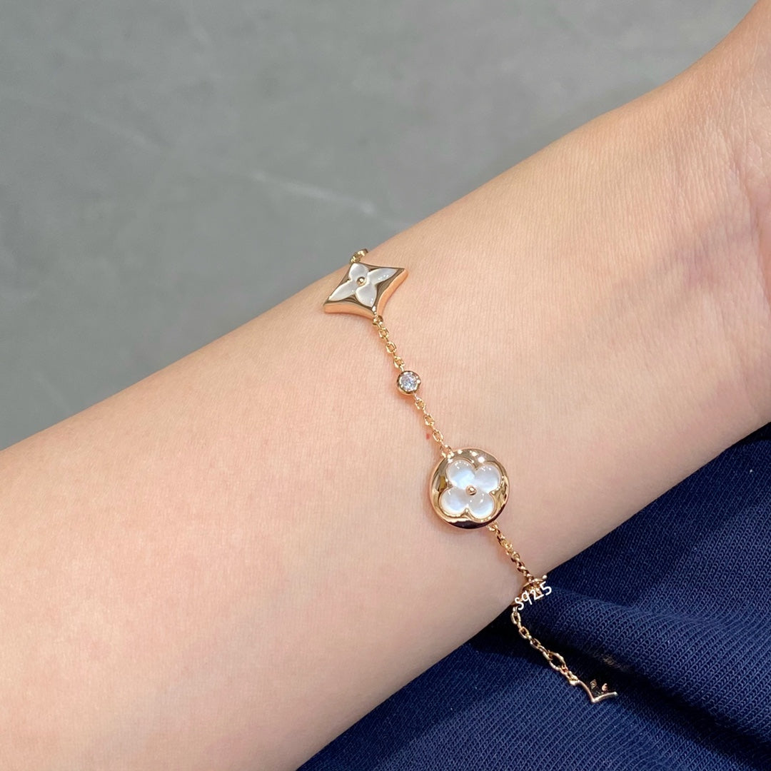 [Vellora-Opalyn]STAR AND SUN 4 MOTIF WHITE MOP PINK GOLD BRACELET