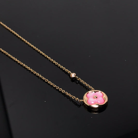 [Vellora-Opalyn]COLOR BLOSSOM PINK MOP SUN GOLD NECKLACE