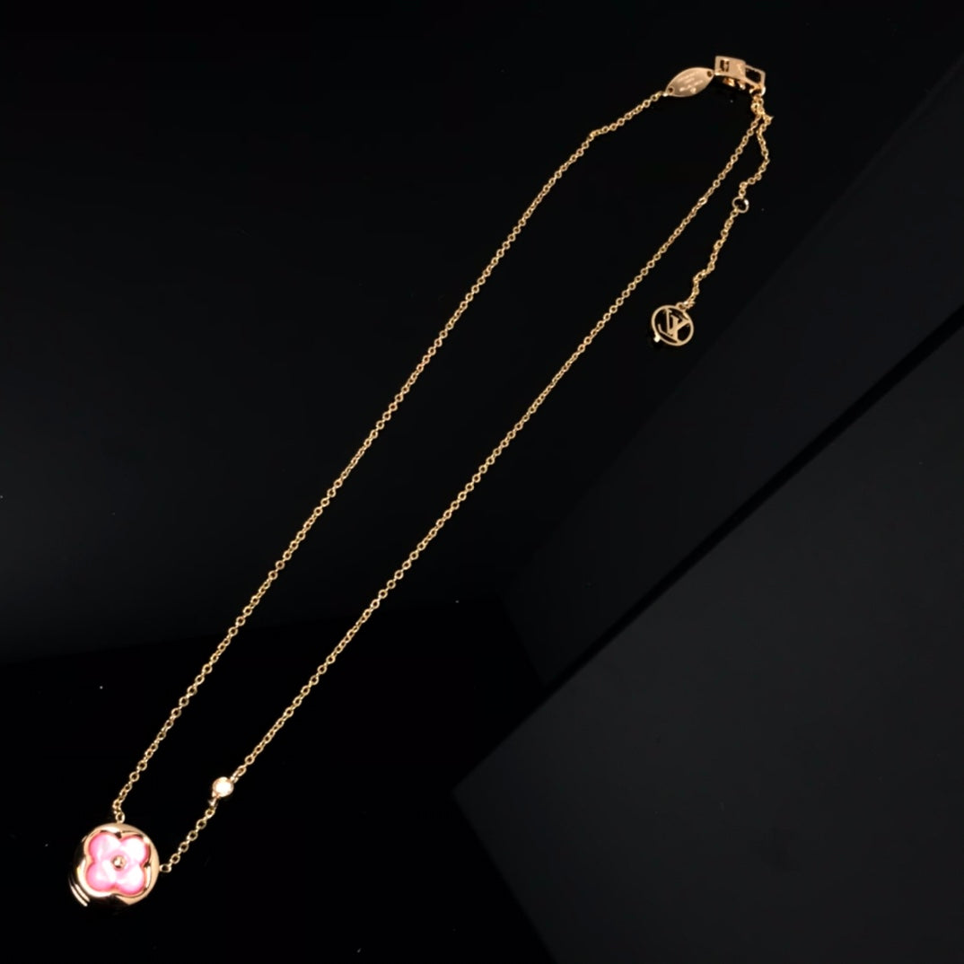 [Vellora-Opalyn]COLOR BLOSSOM PINK MOP SUN GOLD NECKLACE