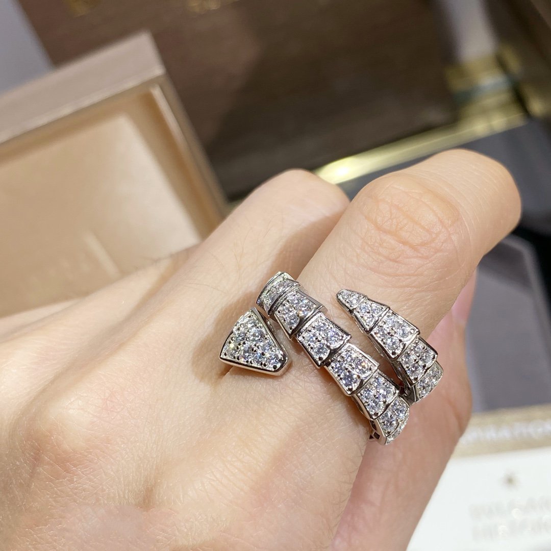 [Vellora-Opalyn]SERPENTI DOUBLE RING SILVER DIAMOND PAVED