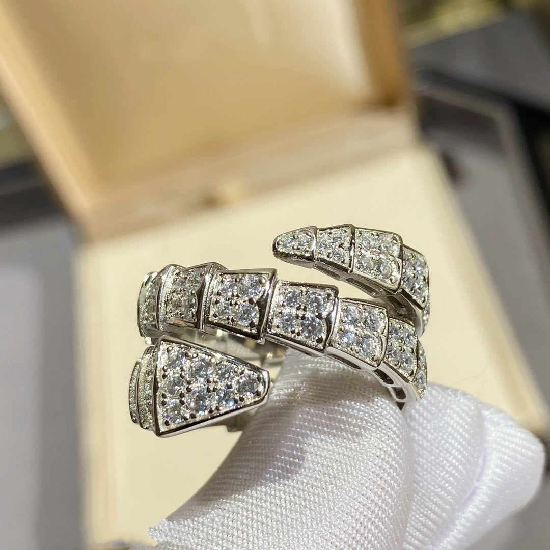 [Vellora-Opalyn]SERPENTI DOUBLE RING SILVER DIAMOND PAVED