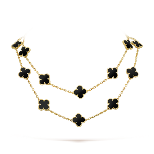 [Vellora-Opalyn]CLOVER 20 MOTIFS ONYX NECKLACE