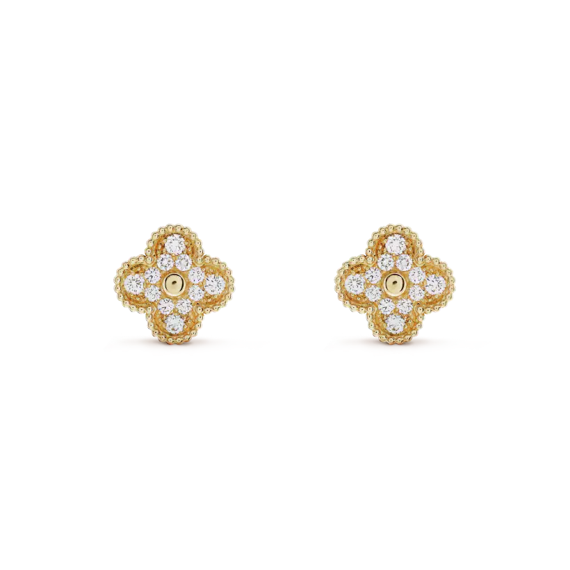 [Vellora-Opalyn]CLOVER MEDIUM 1 MOTIFS FUll DIAMOND EARRINGS