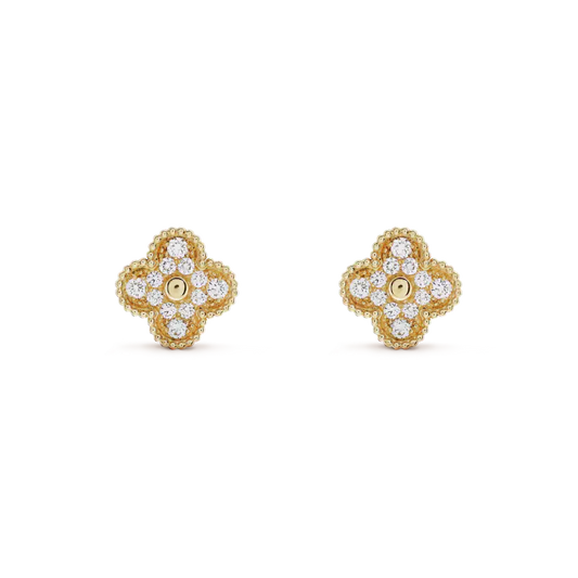 [Vellora-Opalyn]CLOVER MEDIUM 1 MOTIFS FUll DIAMOND EARRINGS