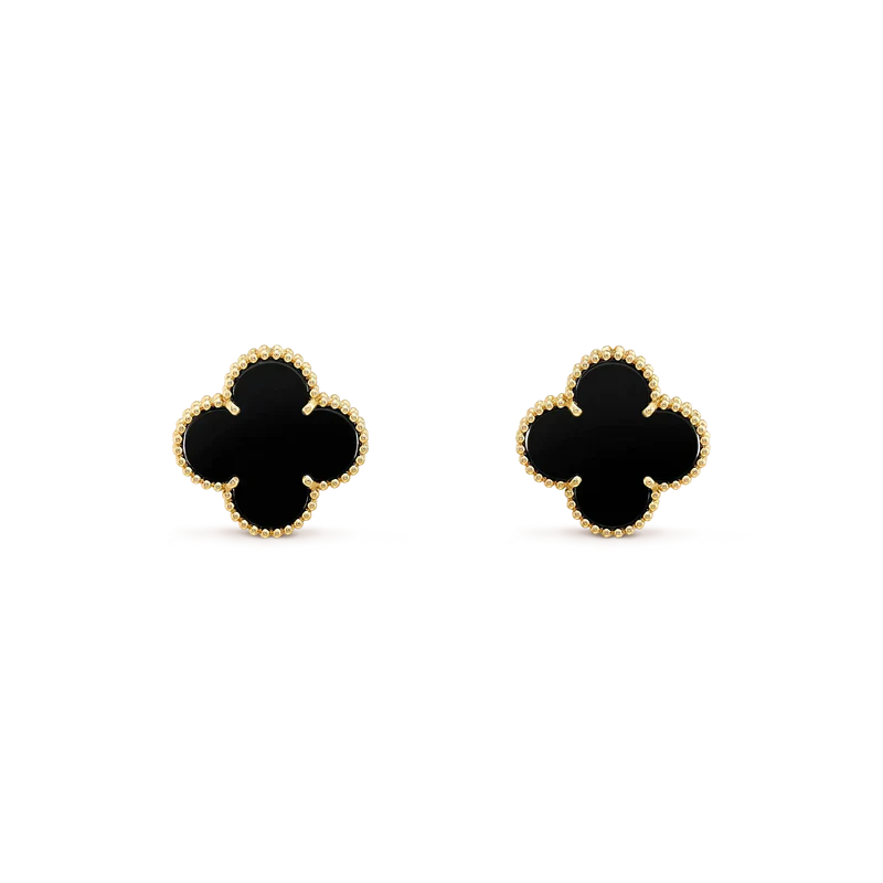 [Vellora-Opalyn]CLOVER MEDIUM 1 MOTIFS  ONYX STUD EARRINGS