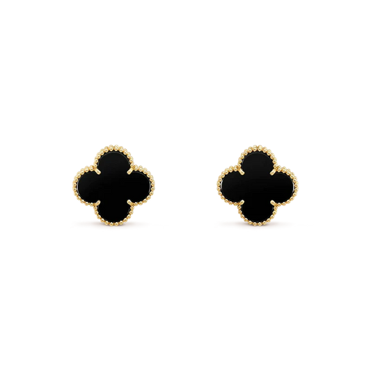 [Vellora-Opalyn]CLOVER MEDIUM 1 MOTIFS  ONYX STUD EARRINGS