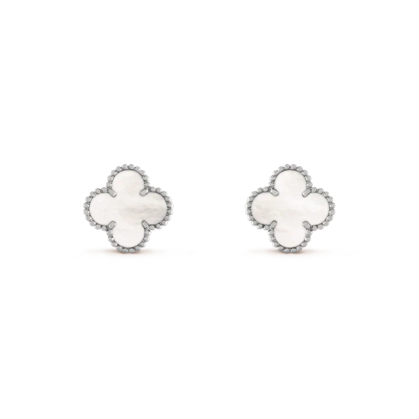 [Vellora-Opalyn]CLOVER MEDIUM 1 MOTIFS  WHITE MOP EARRINGS SILVER