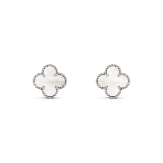 [Vellora-Opalyn]CLOVER MEDIUM 1 MOTIFS  WHITE MOP EARRINGS SILVER