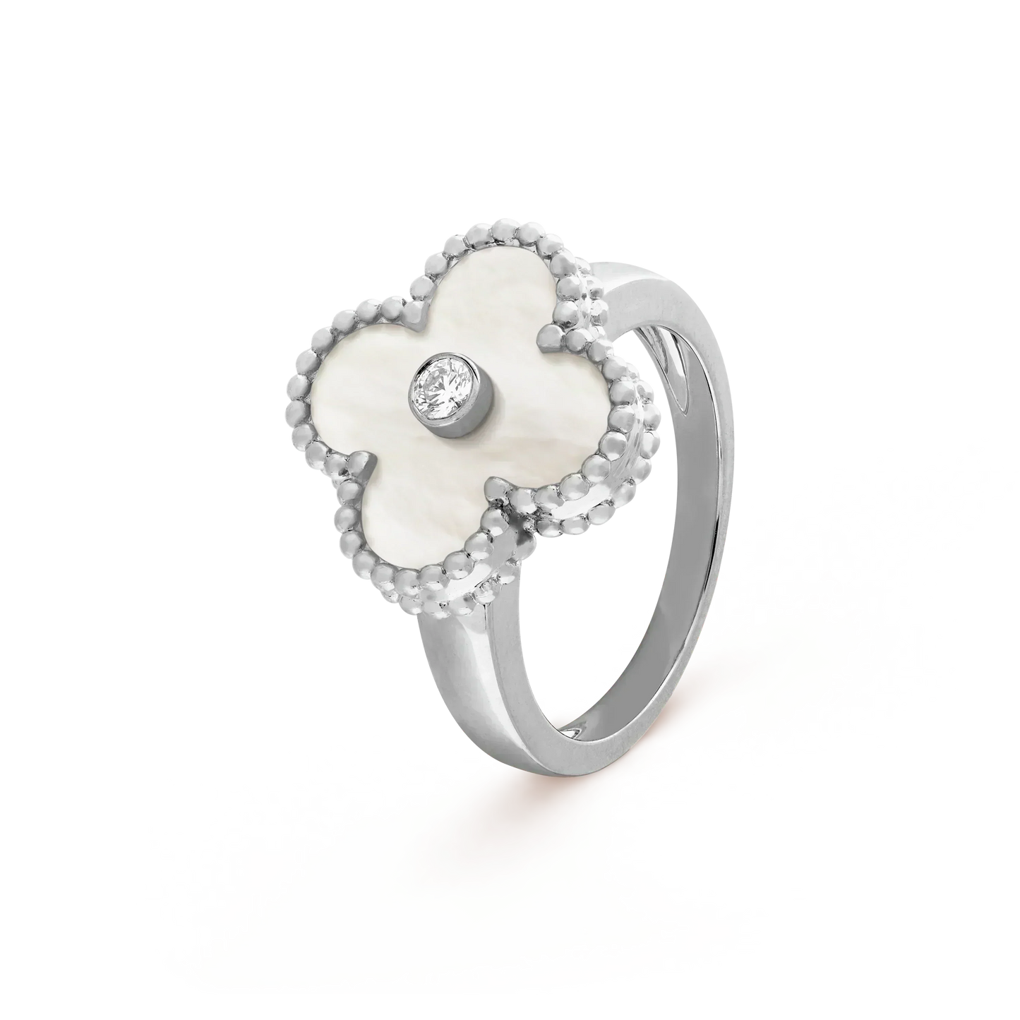 [Vellora-Opalyn]CLOVER SILVER MOP DIAMOND RING