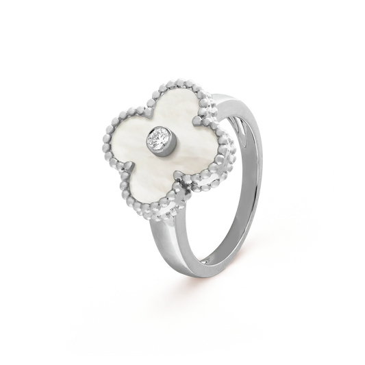 [Vellora-Opalyn]CLOVER SILVER MOP DIAMOND RING