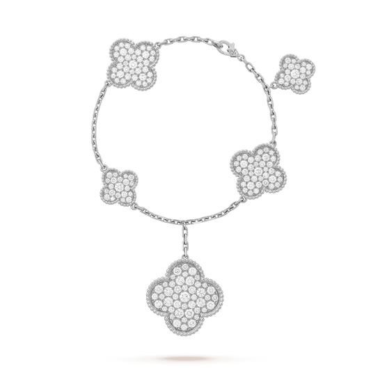[Vellora-Opalyn]CLOVER 6 MOTIFS SILVER DIAMOND BRACELET