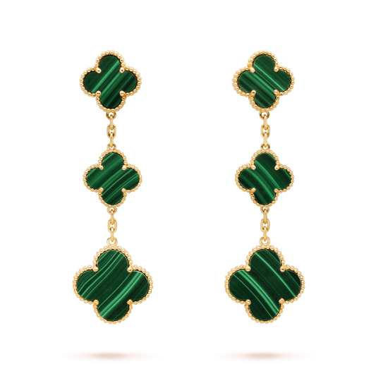 [Vellora-Opalyn]CLOVER MALACHITE 3 MOTIFS GOLD