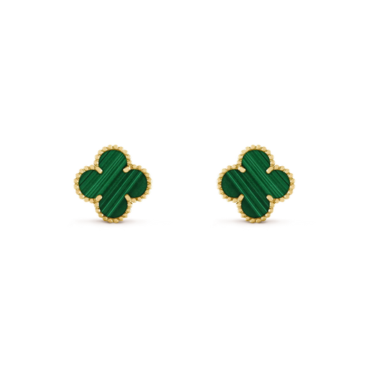 [Vellora-Opalyn]CLOVER MEDIUM 1 MOTIFS MALACHITE  EARRINGS